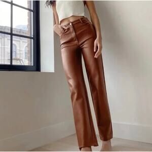 Aritzia Wilfred Melina Pant Cognac Vegan Leather High Rise 6